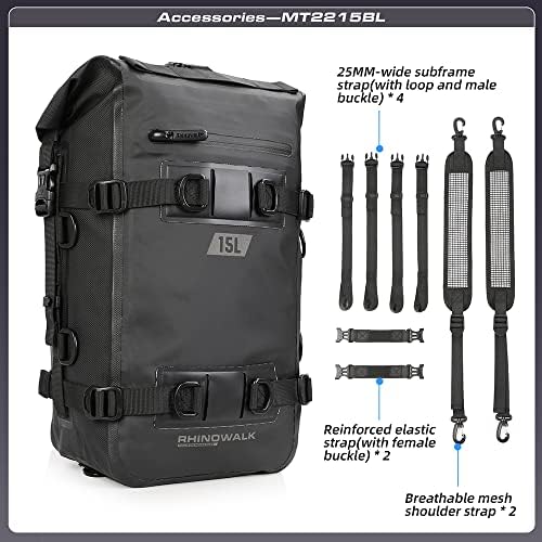 Rhinowalk Motorcycle Tail Bag Motorbike Side Bag 15L Full Waterproof Motor Saddle Pannier Bag Rear Rack Trunk Professional Motor Accessories-Black