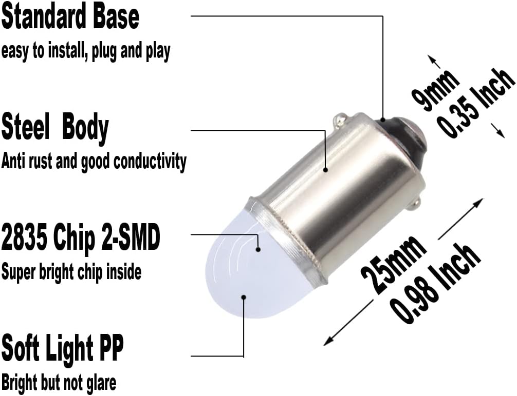 Yoper BA9S 53 57 1895 64111 LED Light Bulb for Car 12V White