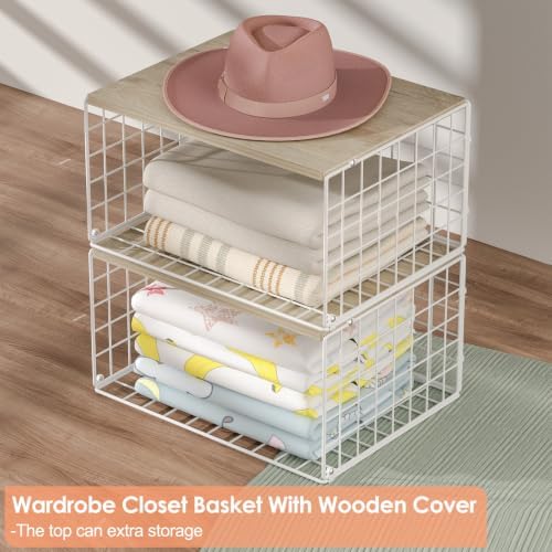 hencawima 4 pack stackable closet storage shelf organizer on a desk or shelf