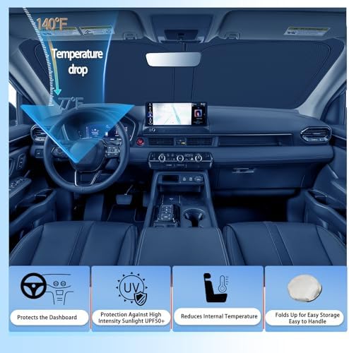 SHAOHAO for 2026 Honda Passport Car Windshield Sun Shade, for 2026 Honda Passport Accessories Foldable Front Window Sunshade Heat Reflective Interior Cool UV Ray Blocking Sun Protection