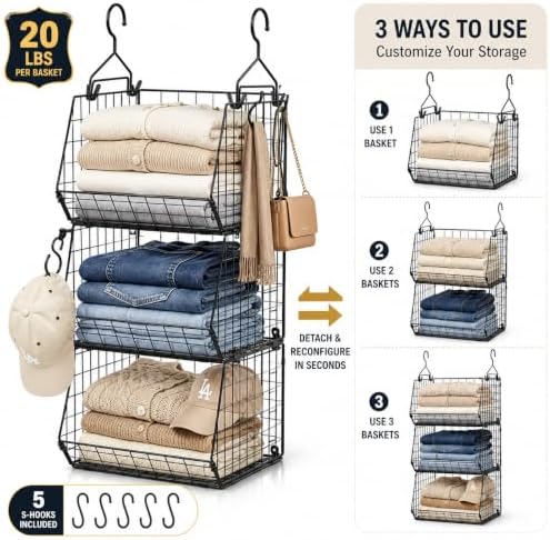 x-cosrack 3-tier hanging closet organizer, laundry room organization, view 9