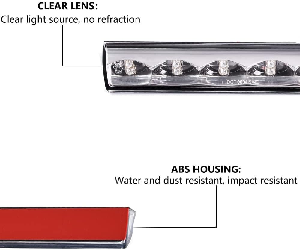 PIT66 LED 3rd Brake Light, Fit Truck Cap Topper Leer Are Century | LED Recessed 3rd Third Brake Light Lamp AT-LED-36R Clear Lens Chrome Housing