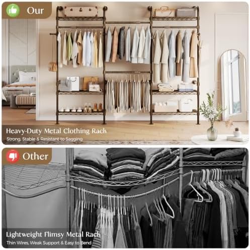wall mounted closet system, 3-row heavy duty garment, side view