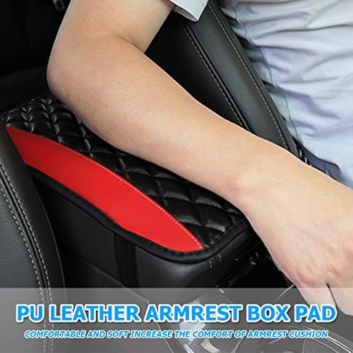 Moly Magnolia Car Center Console Cushion Pad, Universal Leather Waterproof Armrest Seat Box Cover Protector,Comfortable Car Decor Accessories Fit for Most Cars, Vehicles, SUVs (Red)