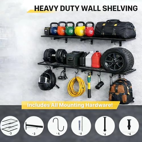 garage wall shelving, 46" x 12" floating shelf showing dimensions