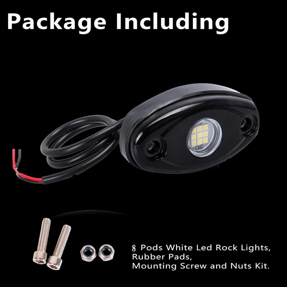 White Led Rock Lights Kit,8 Pods Light for Truck Car ATV SUV Boat Motorcycle Vehicle Under Body Glow Light Lamp Trail Lighting
