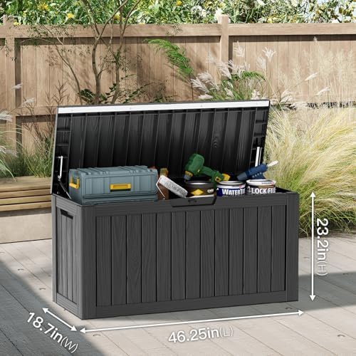 mars villa 90 gallon outdoor storage box, deck shown in use