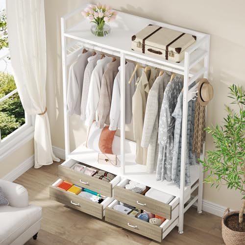tribesigns freestanding closet organizer, garment rack with 4 showing dimensions