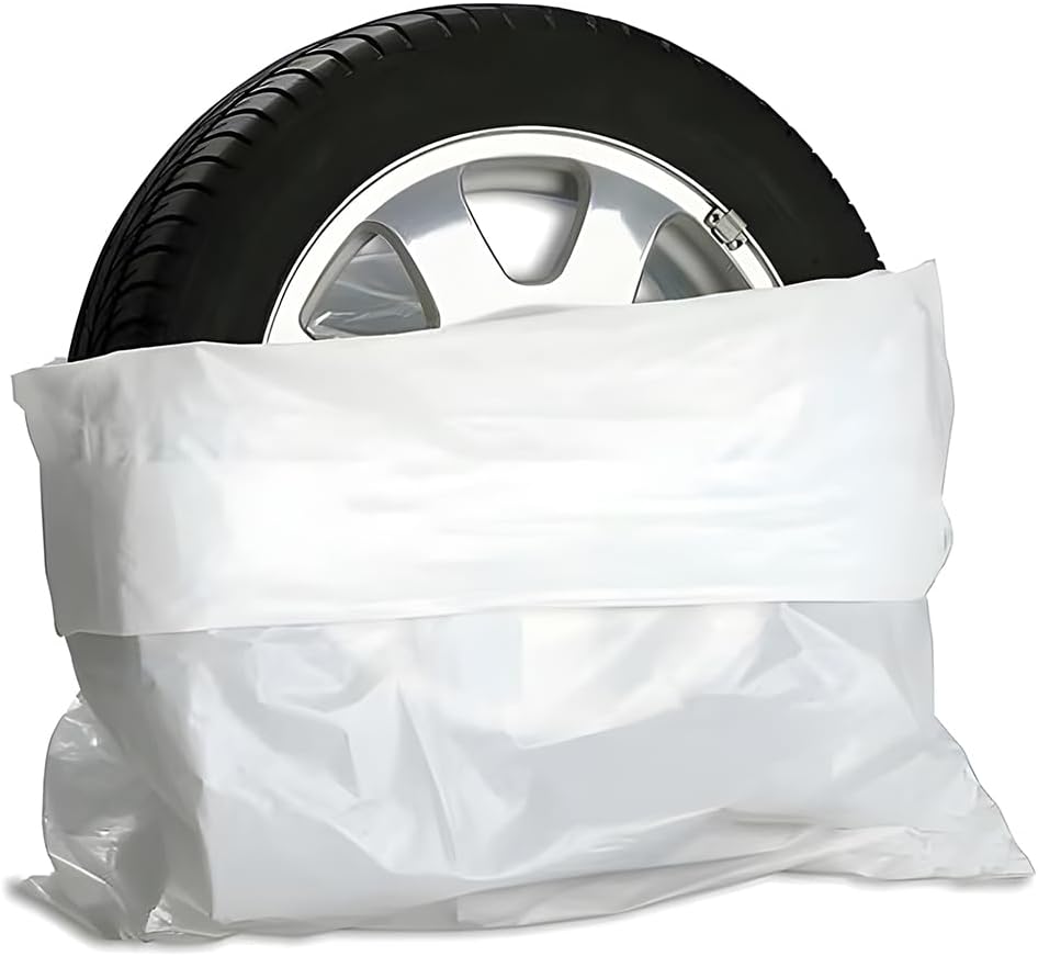 Norkmdi Car Tire Storage Bag, 4PCS 11.81" × 15.75" Extra-Large Waterproof Dustproof Vehicle Spare Tire Store Protect Cover, Polyethylene LDPE Plastic Auto Tyre Storage Cover, Universal Fit