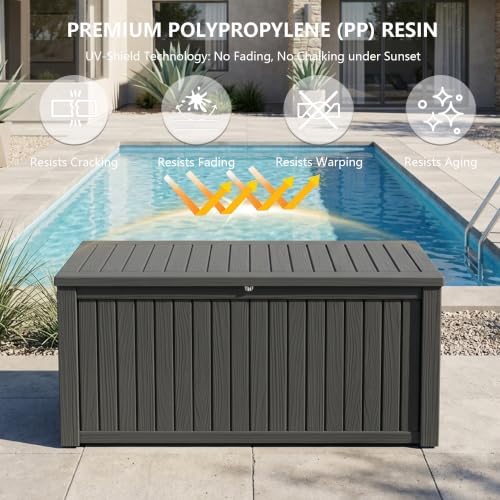 outdoor storage box,200 gallon waterproof deck box [upgraded, side view