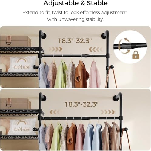 closet organizers and storage, 5-row heavy duty clothes, side view