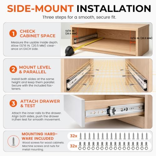 30 inch heavy duty drawer slides, 250 lb, package contents