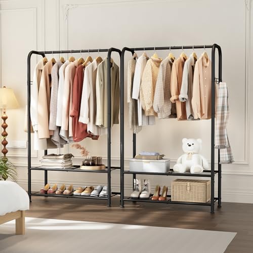 singaye wardrobe standing closet clothing rack with shelf, front angle view
