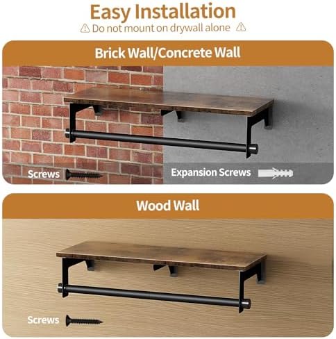 luxspire 28.7" wall mount clothes rack with wood showing dimensions