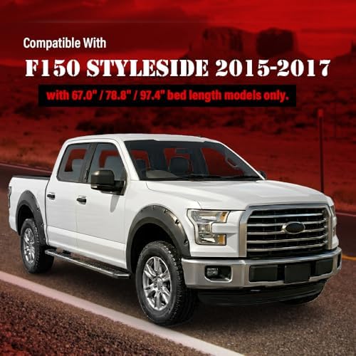 G-PLUS Fender Flares Fit Ford F150 2015-2017(67.1" 78.9" 97.6" Bed) | Fit Styleside Models,Not Fit w/68T Technology Package or Sensors for lane changing,Smooth Pocket Riveted Style,4PCS