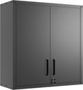 Garage Wall Cabinet with Doors and Shelves, Metal Wall Mounted Storage Cabinet