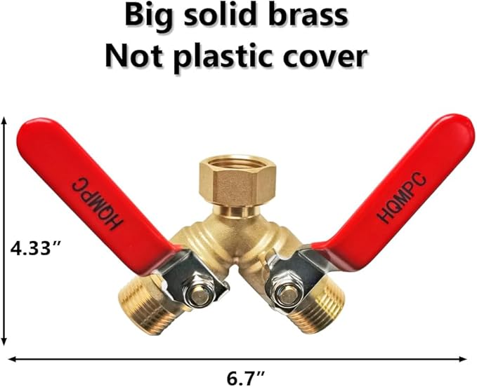 HQMPC Garden Hose Y Valve Splitter Brass Hose Splitter - Image 3