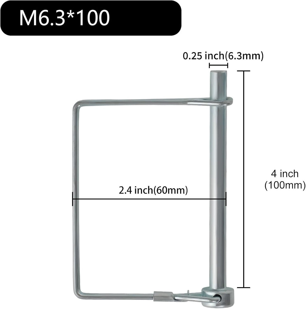 2Pcs Premium Square Trailer Pin, 1/4" x 4"(6.3mm x 100mm) Trailer Coupler Pin, Upgrade Hitch Pins Trailer Hitch Pin for Farm Trailers, Towing, Lawn