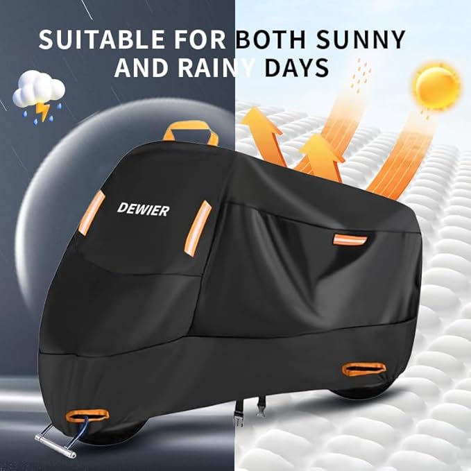 Motorcycle Cover Waterproof Outdoor, 420D Heavy Duty, M 71in, All Season - Image 6