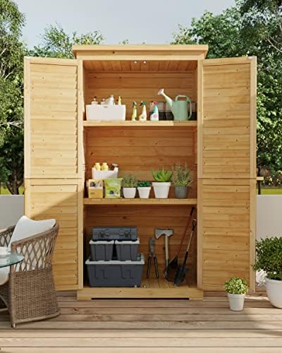 gizoon outdoor storage cabinet with 3 shelves, double shown in use