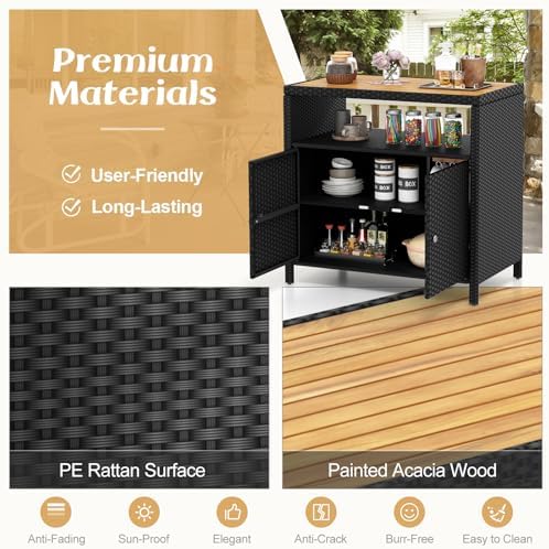 tangkula rattan outdoor storage cabinet, patiojoy outdoor cabinet, side view