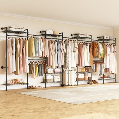 onbrill l7 wall mounted industrial pipe clothing rack shown in use