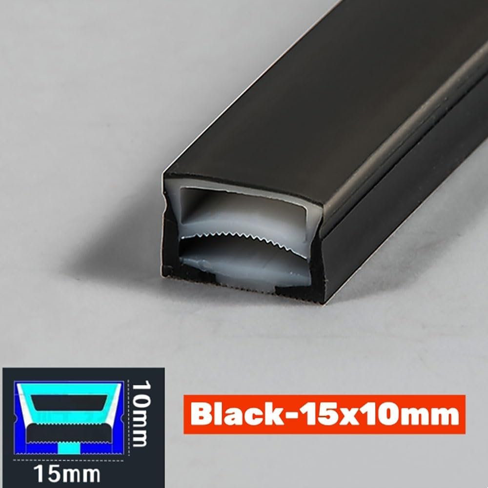 Black Silicone Tube for LED Neon Light - Flexible Recessed Diffuser Channel, 1/2/3/4/5M Lengths,1pcs