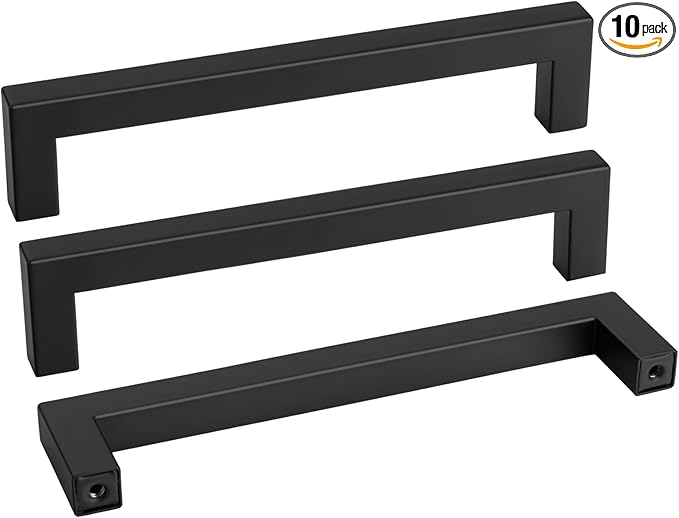 Goldenwarm 10 Pack Black Square Bar Cabinet Pull Drawer Handle Stainless Steel by goldenwarm