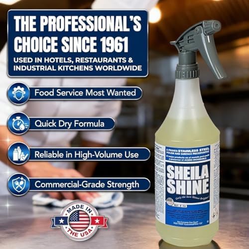 Sheila Shine 1 Quart Stainless Steel Cleaner and Polish - Cleans, Polishes & Protects Kitchen Appliances, Refrigerators, Sinks, Ovens & Grills - Spray & Polish Stainless Steel Cleaner