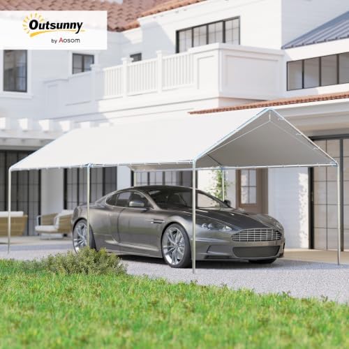 outsunny 9.6'x19.5' carport outdoor heavy duty galvanized car shown in use