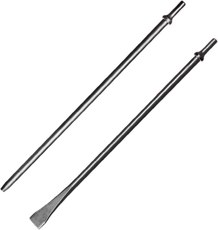 Pneumatic Taper Punch and Air Cold Chisel Set, 3/8" x 18" Point Tip，3/4" x 18" Flat Chisel, 0.401 Inch Shank Air Tool Suitable for Air Hammer, Cr-Mo Alloy Steel