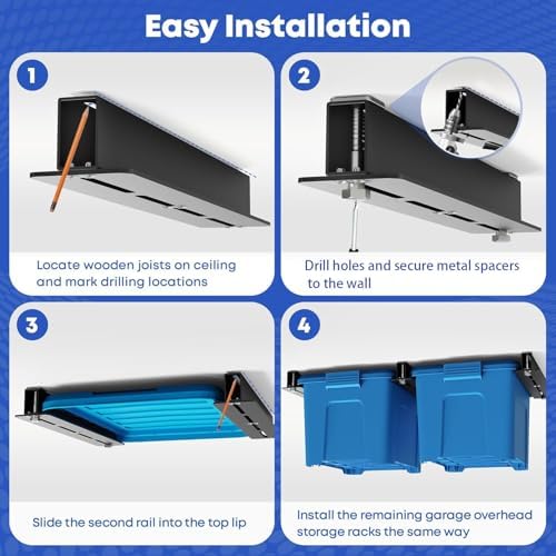 woofog overhead garage storage rack, garage ceiling storage, side view