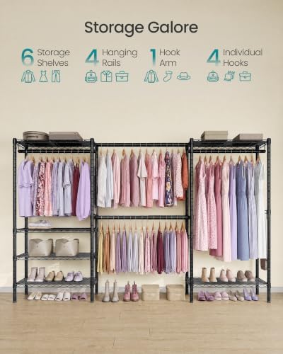 songmics clothes rack, adjustable mesh shelves and hanging, close-up detail