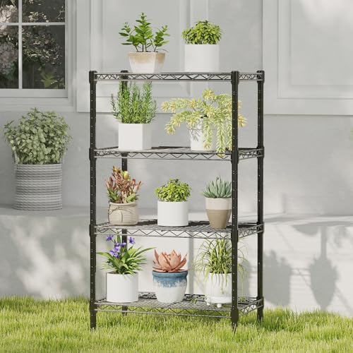 dumos 4-tier metal storage shelves, shelving unit, storage on a desk or shelf