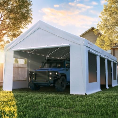quictent heavy duty 13x25 ft carports with side, front angle view