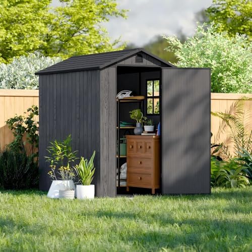 patiowell 4x6 ft resin storage shed with floor, close-up detail