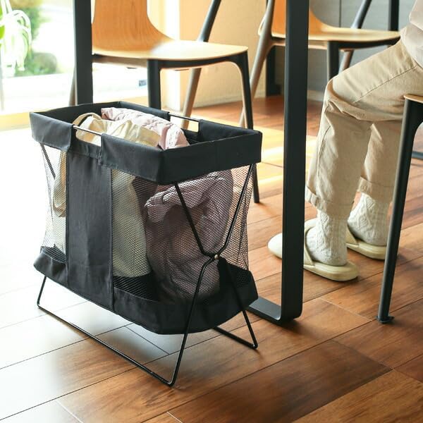 SAWAFUJI MB-057 Mesh Basket, Large, Black, Luggage Storage Basket, Foldable, For Hotels, Cafes, Restaurants, Under Chairs, Desks, Stylish