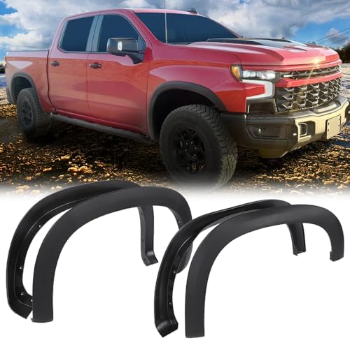 G-PLUS Fender Flares | Compatible with Chevy Silverado 1500 2019-2023 Wheel Flares Not Fit Dually models (Textured Factory Style 4 PCS)