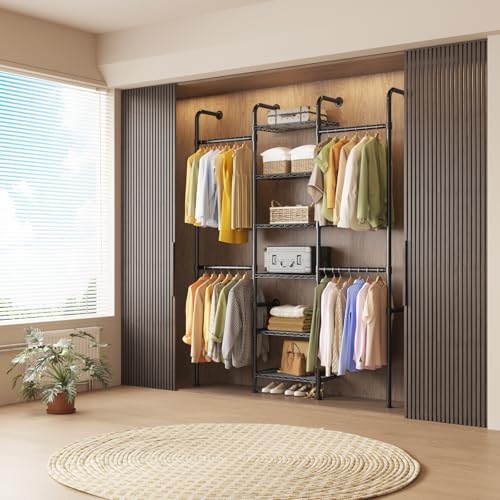 l3 wall mounted pipe closet system, matte black, front angle view