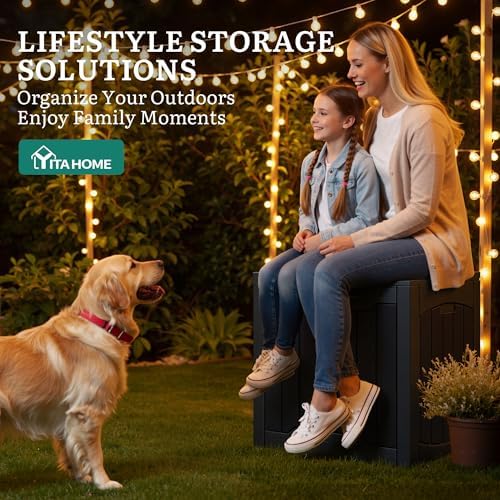 yitahome 31 gallon resin deck box outdoor storage, close-up detail