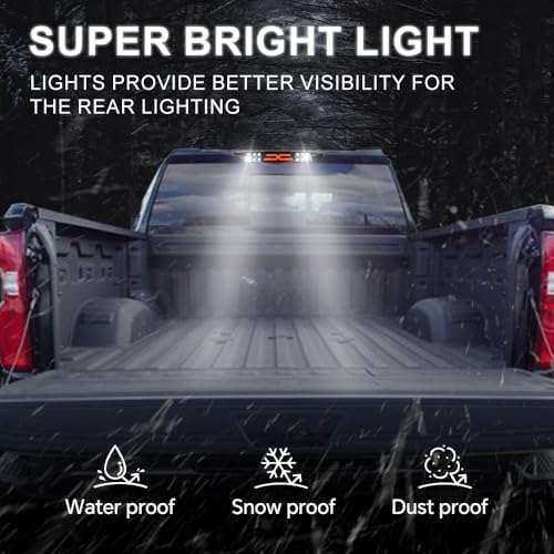 PIT66 3rd Brake Light, Fit 2014-2020 Chevy Silverado/GMC Sierra | X Type Led Bar High Mount Stop Light Rear Tail Cargo Lamps Black Smoked Lens Black Housing