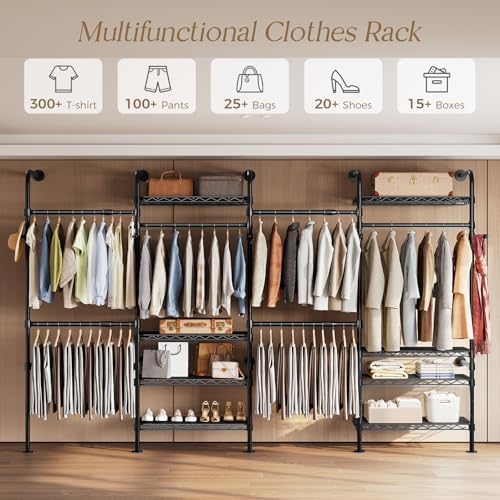 wall mounted closet system, heavy duty 4-row clothes, side view