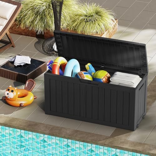 mars villa 75 gallon deck box, outdoor storage, front angle view