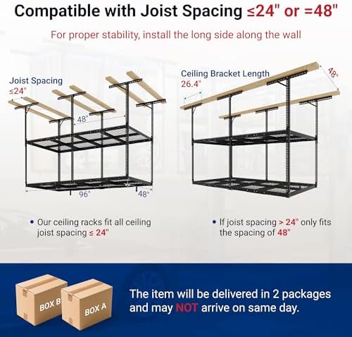 fleximounts 4x8 2-tier overhead ceiling garage storage rack shown in use