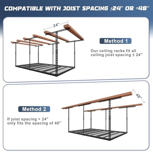 jusgym 4x6ft overhead garage storage rack, 26"-40" height showing dimensions