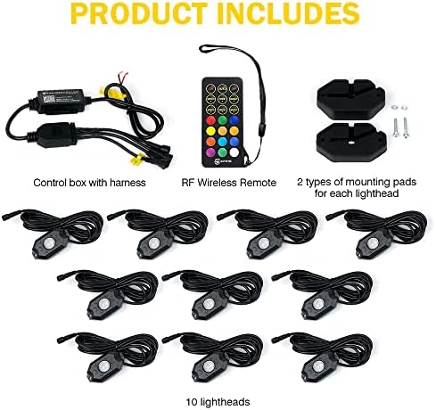 xprite led rock lights kit 10 pods multicolor, front angle view