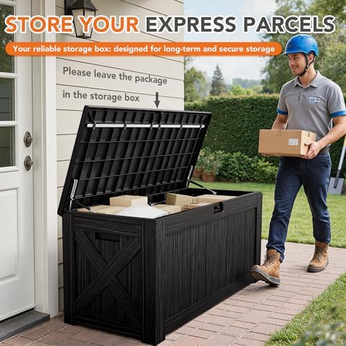 130 gallon deck box outdoor indoor waterproof storage, side view