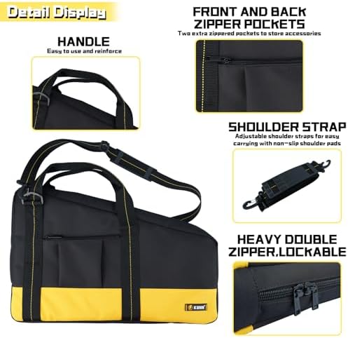 kunn shoulder framing nailer bag with dual lockable, close-up detail