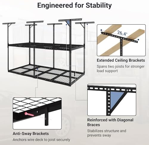 fleximounts 4x8 2-tier overhead ceiling garage storage rack, package contents