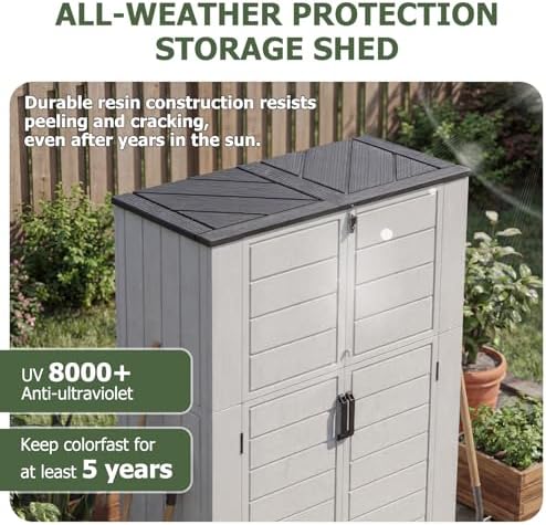 aoxun 61 cu.ft outdoor storage shed, widened outdoor shown in use